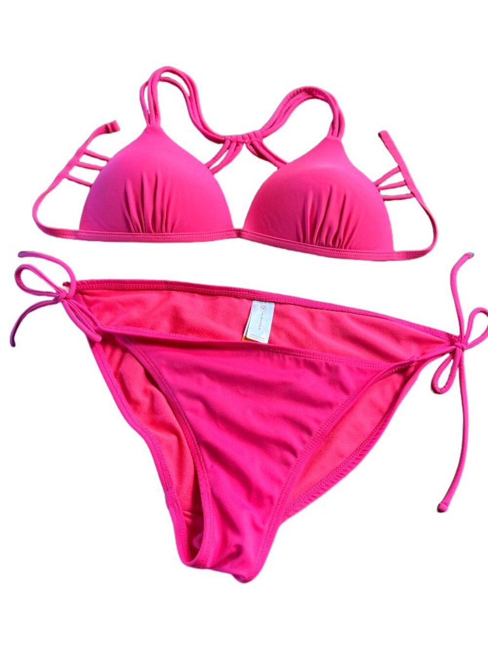 NoBo Hot Pink Bikini Multi Strap Design Molded Cups Lined Full Bottom Sexy